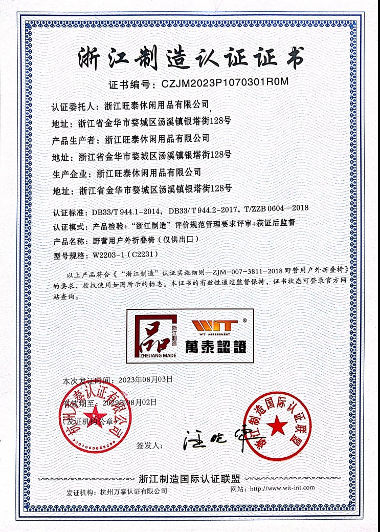Zhejiang manufacturing certificate